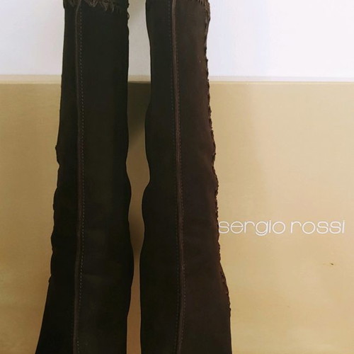 Sergio Rossi boots used brown leather-suede, size 41