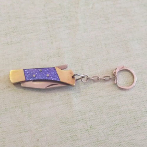 Vintage Mini Lockback Pocket Knife Keychain like new with Iridescent Handle