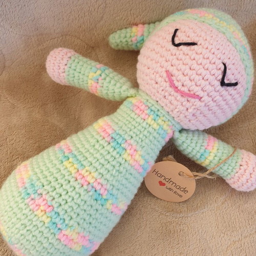 Handmade sleeping baby doll, new, colorful knit, 22cm×12cm