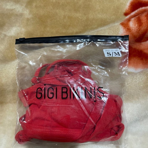 Red bikini top S/M new with jewel and removable padding