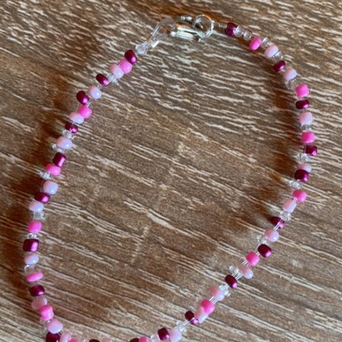 Jewelry set handmade necklace and bracelet in pink and purple shades