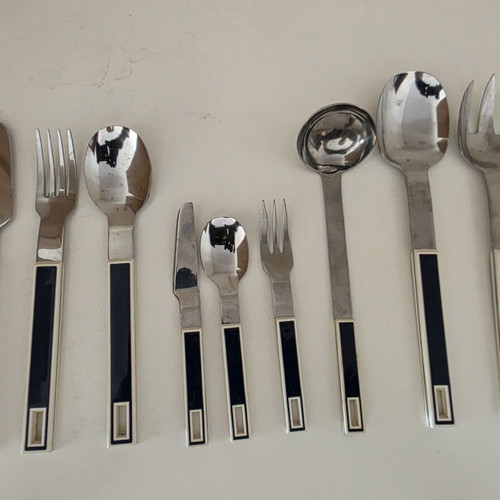 Cutlery set blue/white like new