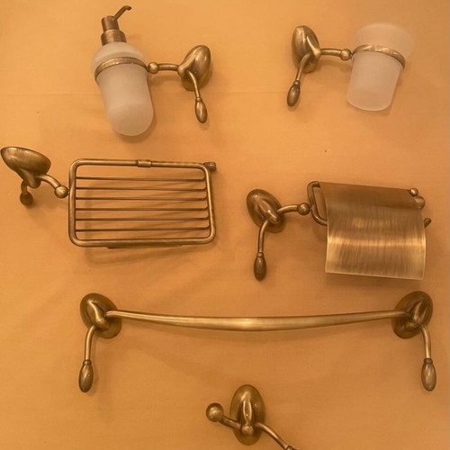 Bathroom accessories set new, chrome and bronze, Italian