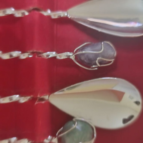 Vintage silver-plated teaspoons with semi-precious stones by Mondial Brazil, new