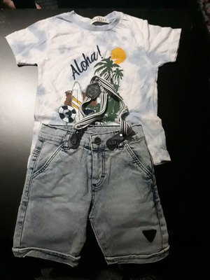 Σετ παιδικό Hashtag για 2 ετών, κοντομάνικο καλοκαιρινό και τζιν με τιράντες, καινούργιο