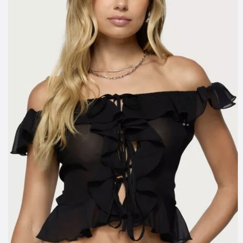Ruffles Top-Corset Black small, like new, adjustable fit