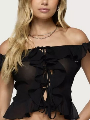 Ruffles Top-Corset Black small, like new, adjustable fit