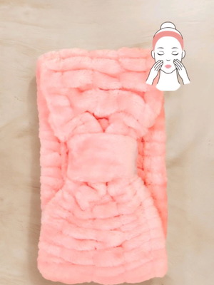 Headband makeup remover ribbon new, pink turban with soft texture