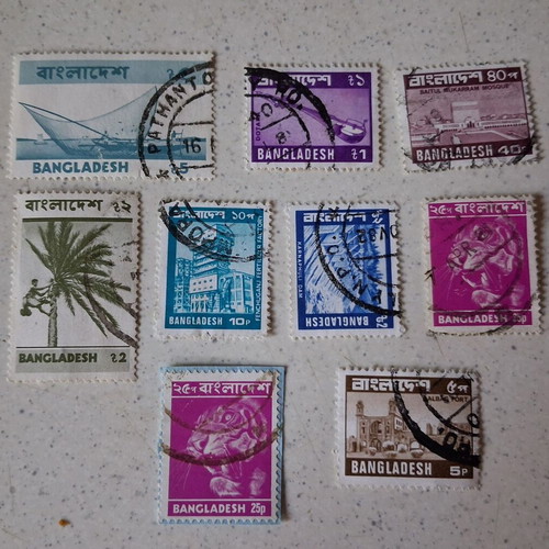 Γραμματόσημα Μπανγκλαντές vintage μεταχειρισμένα, πακέτο 9 τεμαχίων