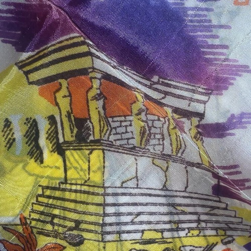 Silk Scarf Parthenon Acropolis like new, large vintage 1960s shawl