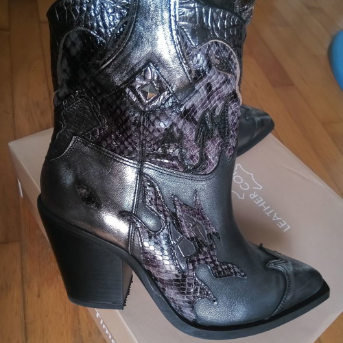 Migato Western Boots 38 New Leather Black and Silver