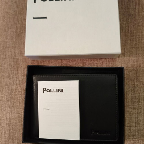Pollini men's leather wallet new, black and blue