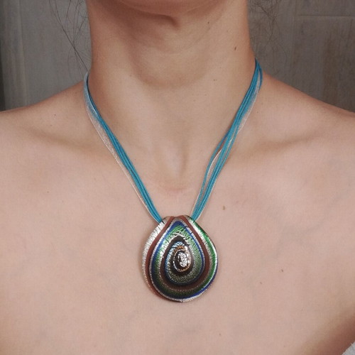 Handmade Murano-style glass necklace multicolor with glitter, like new