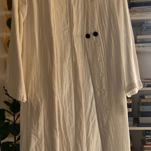 Cotton tunic dress white new, size Small with metal buttons