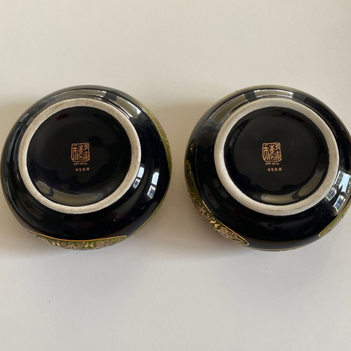 Porcelain ashtrays new, set of 2, blue with gold floral patterns