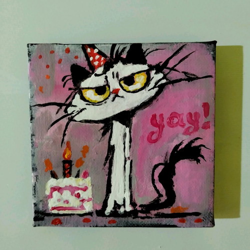 Happy Birthday canvas painting new, acrylic 10×10 cm