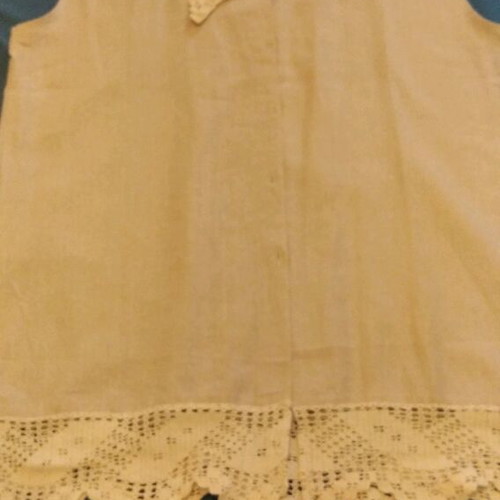 Women's linen long vest like new with handmade lace collar