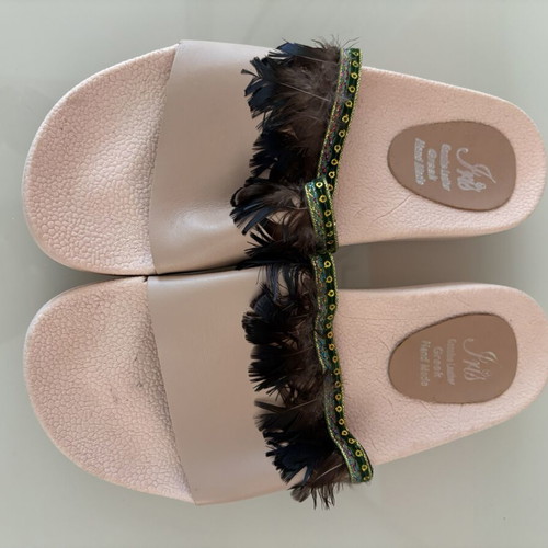 Iris handmade leather sandals with feathers and ethnic details, size 39, like new