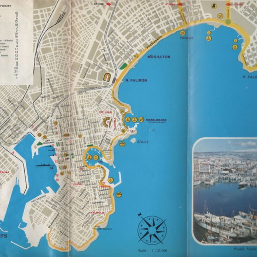 Apollon Beach Vouliagmeni Tourist Guide Map used, EOT 1972 edition
