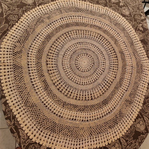 Rotonda-kare tablecloth beige handmade with two-tone design