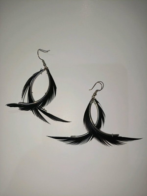 Fallen Angel earrings like new with black hanging feathers