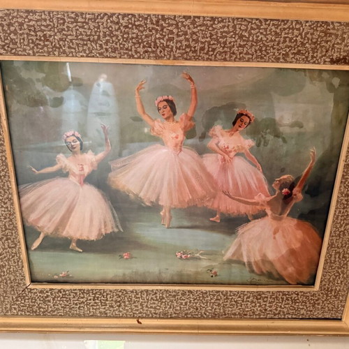 Painting Ballerinas vintage 52x43cm like new