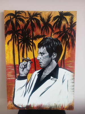 Al Pacino Scarface Tony Montana 4 Painting new, oil on plywood