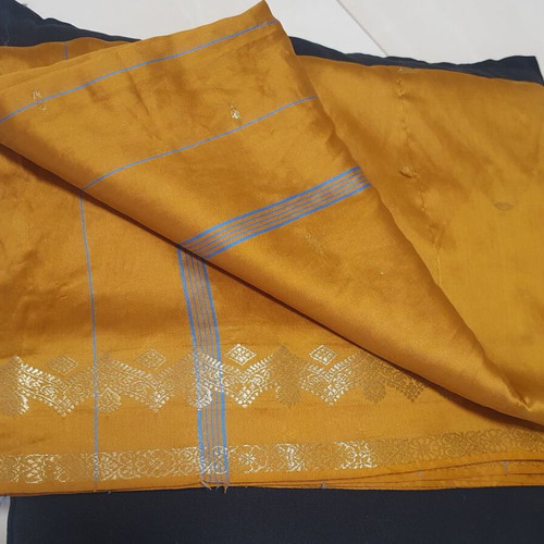 Indian sari with gold embroidery used, ochre fabric with blue stripes
