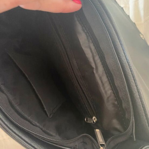 Black ladies handbag backpack like new with lace design and laptop pocket