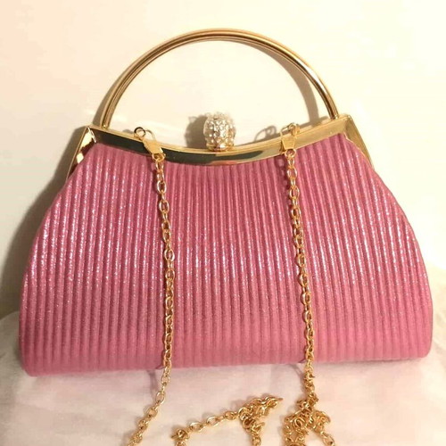 Vintage style fuchsia-magenta satin pleated bag new with strass clasp