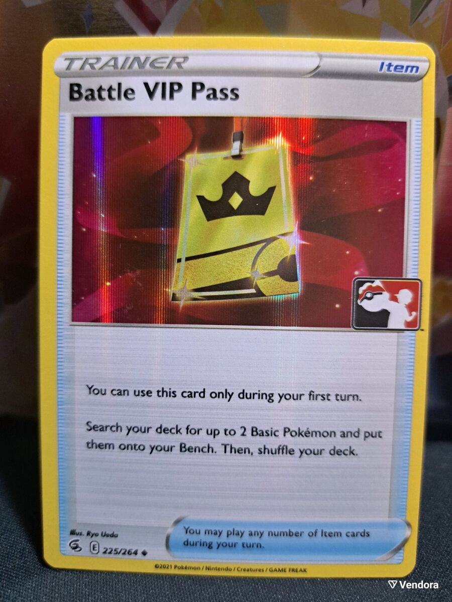 battle vip pass pokemon card - 225/264 - Fusion Strike - Trainer Set Search your deck for up to 2 Basic Pokmon and put them onto your Bench Battle VIP Pass Pokmon