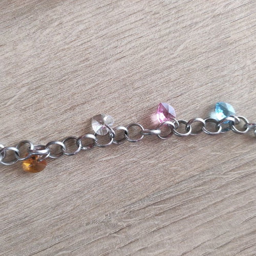 Silver 925 bracelet like new with multicolored dangling zircon hearts