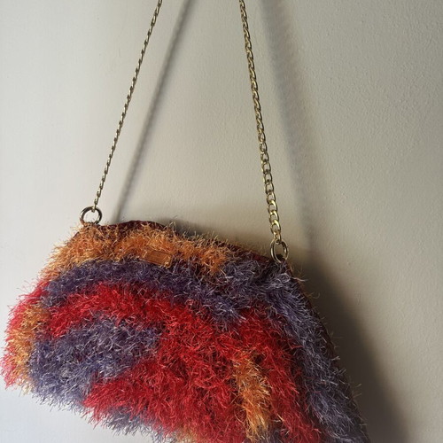 Handmade knitted shoulder bag with chain, colorful, made to order