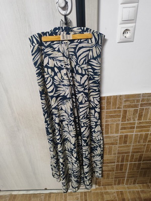 Shein women's pants dark blue with white tropical print, size Large