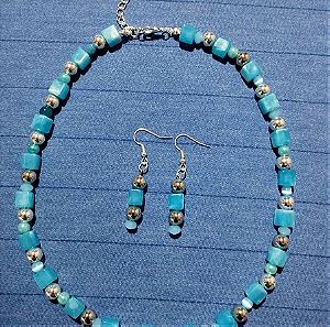 Handmade blue summer necklace and earings