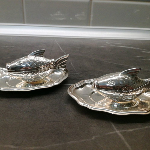 Serving set used, 14 pieces, silver-plated and gilded