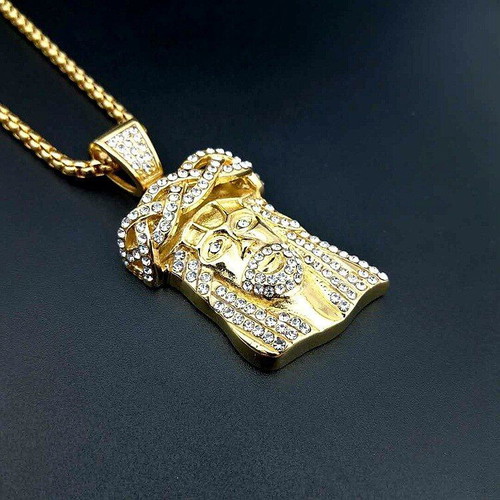 Pendant necklace with Jesus face crystal stainless steel 316L