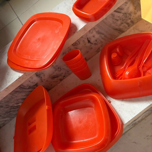 Picnic set used with reusable plates, cups and forks