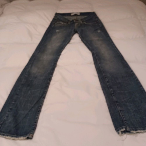 Staff and Co. Jean like new, low waist, straight leg, fringed, size 27, blue