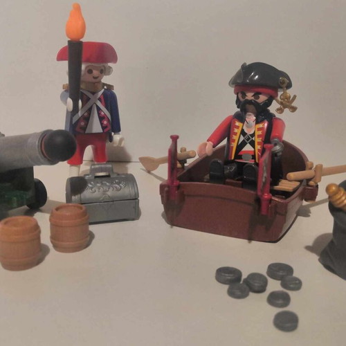 Playmobil Pirates Lighthouse Guard with Cannon and Pirate in Boat 9102 like new