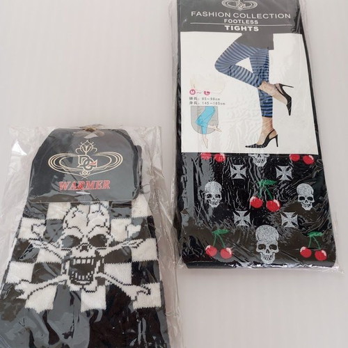 Fingerless gloves and long tights new, black and white