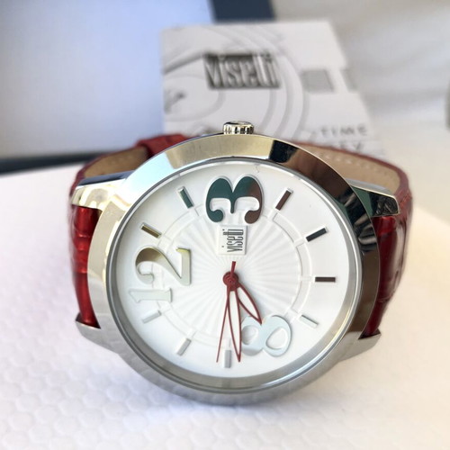 Visetti women's watch new, stainless steel, white dial, leather strap