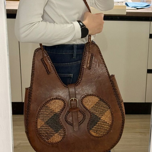 Leather nattan handmade vintage tote bag used, shoulder, brown