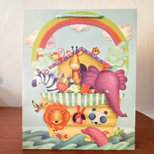Noah's Ark gift bag with satin ribbon handle