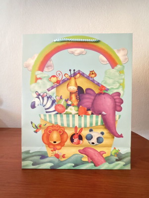 Noah's Ark gift bag with satin ribbon handle