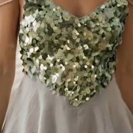 Sequin top with open back, new, green, size S