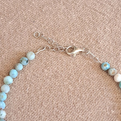 Larimar bracelet with faceted 4 mm beads and 925 silver, minimal elegant