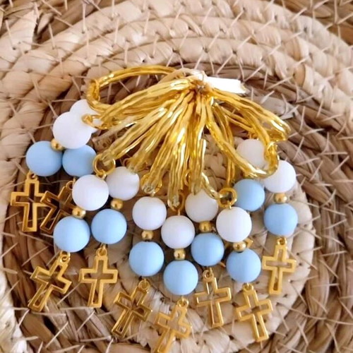 Handmade baptism favors keychains with beads and cross pendant