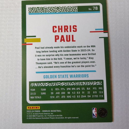 Chris Paul Holo Green Laser Card 2023-24 Panini-Donruss new