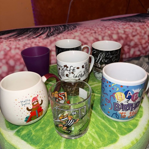 Mug and glass set like new with coffee, birthday, Nutella, Christmas designs